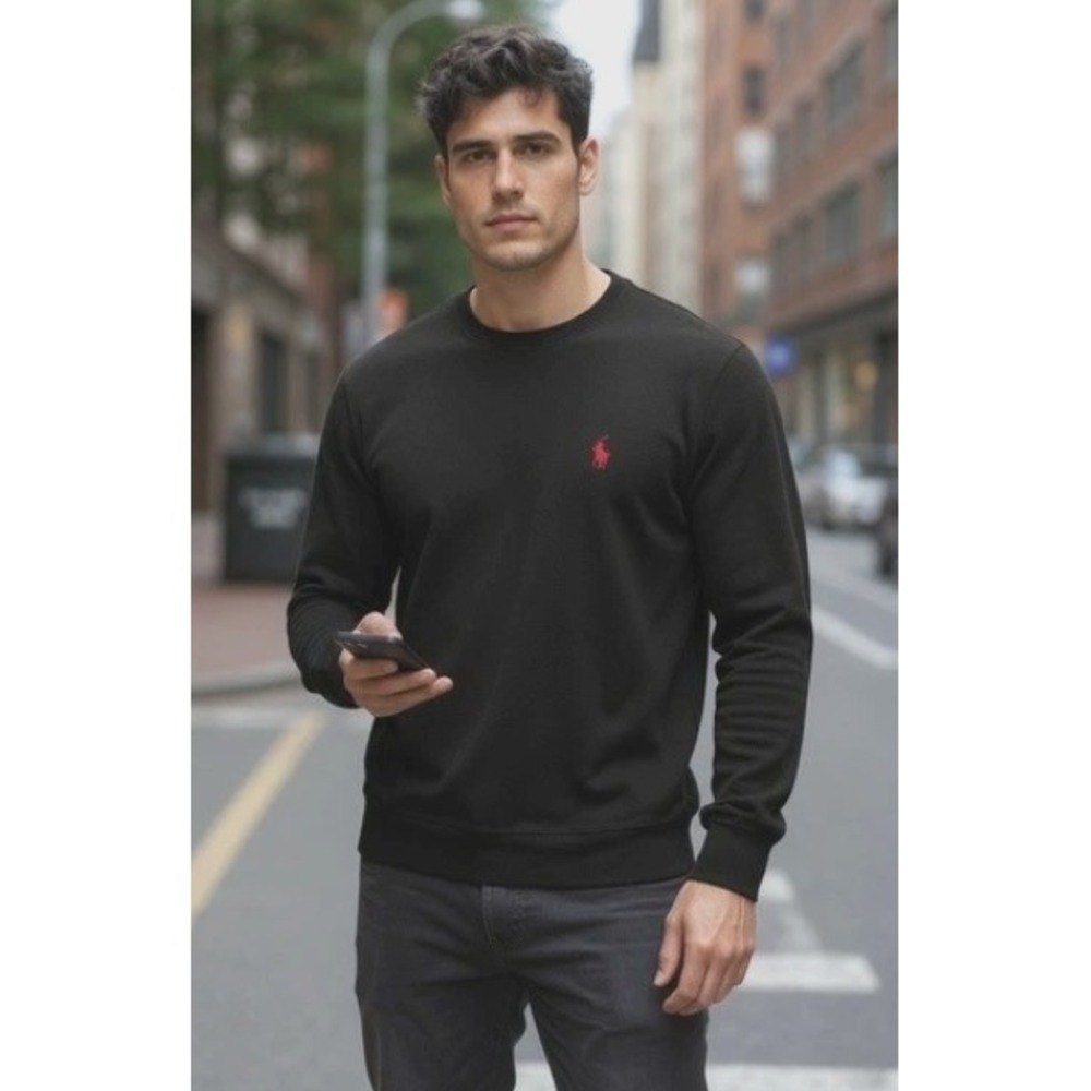 Polo Ralph Lauren Black Waffle Knit Sleepwear Thermal Shirt Men's L Red Logo